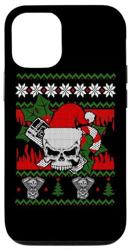 Coque pour iPhone 14 Pro Santa Skull Biker Funny Ugly Christmas Sweater Xmas
