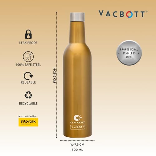 Image of Clay Craft Vacbott IVY Wine Double Walled|18 Hours Hot and 24 Hours|Cold Vacuum Insulated Flask Bottle|2 Piece, 760 ml Steel Bottles for Travelling|BPA-Free|BIS Certified|1Year Limited Warranty