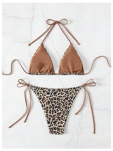 SOLY HUX Women's Leopard Print Bikini Sets Halter Triangle Tie Side Two Piece Swimsuit Bathing Suits2