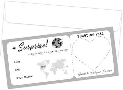 Personalised Gray Scratch-off Boarding Pass Ticket with Envelopes...