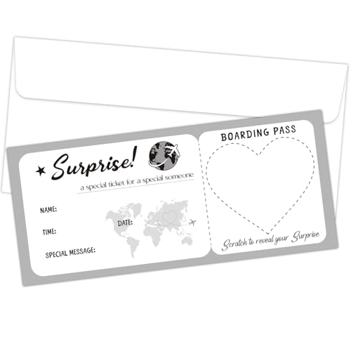 Personalised Gray Scratch-off Boarding Pass Ticket with Envelopes...