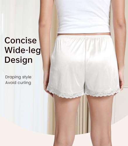 Image of NACHILA Women's Lace Trim Half Slip Shorts Under Skirt Pettipants Bloomer | Silky Smooth, Lightweight, Lace Trim, Non-Cling, Under Skirt Slip Shorts For Sheer Dresses