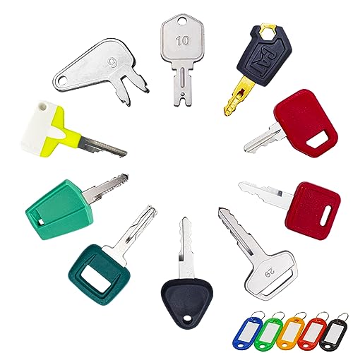 Image of 10PCS Heavy Equipment Construction Operators Keys, Master Ignition Key Set for John Deere Volvo CAT Caterpillar Komatsu Hyster Bobcat D250 and More.