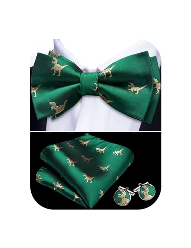 Image of Barry.Wang Paisley Striped Bow Tie for Men Silk Pre-Tied Bowtie Pocket Square Cufflinks Set Formal Wedding Party Prom