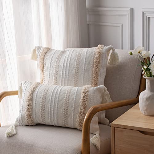 Blue Page SQ1029-CREAM-42X42 Boho Throw Pillow Covers 18X18 Neutral Tufted Decorative Pillows Cover thumb #2