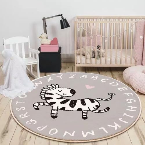 YATOLA Alfombras Redonda Alfombra Habitación Lavable Antideslizante Muy Suave para Salón o Dormitorio, Esponjosa de Cama Infantil Lavable Bebe Niña Niño De Juego Ovejas Jirafa León (Gris, 100x100cm)
