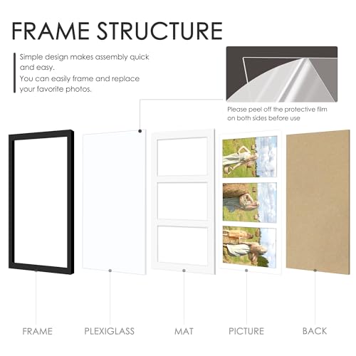 Image of DUENPY 4-Pack 8x16 Collage Picture Frames, 5x7 Collage Picture Frame Displays Three 5x7 inch Photos, or 8x16 (Without Mat) for Available Horizontal Wall Mounting Display and Vertical, Black