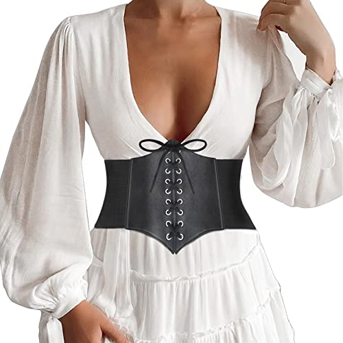 DERLOW Women's Corset Belt Wide Leather Waist Belt for Daily Punk Halloween Dresses Black (Black Corset, XXL (41"-45")