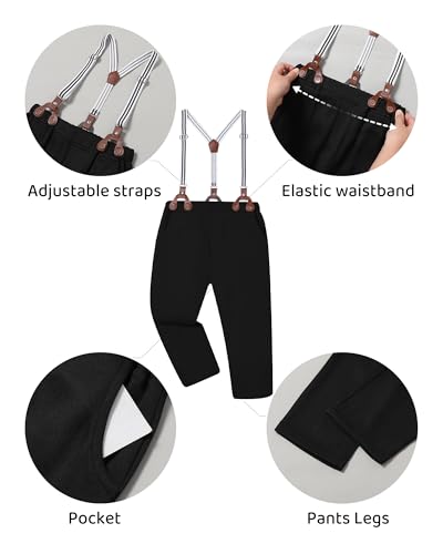 Image of DISAUR Boys Dress Clothes Wedding Ring Bearer Outfit Boy Formal Suits Dress Shirt with Bow Tie +Suspender Pants Set
