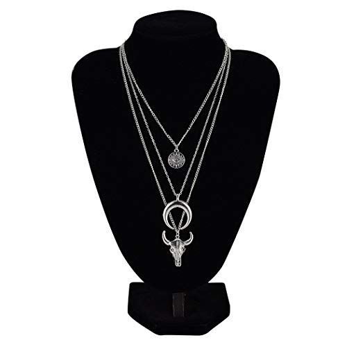 Twinklede Boho Layered Necklace Silver Moon Pendant Necklaces Chain Evil Eye Bull Head Necklace Jewelry For Women And Girls (Silver Moon Evil Eye) #TOP4
