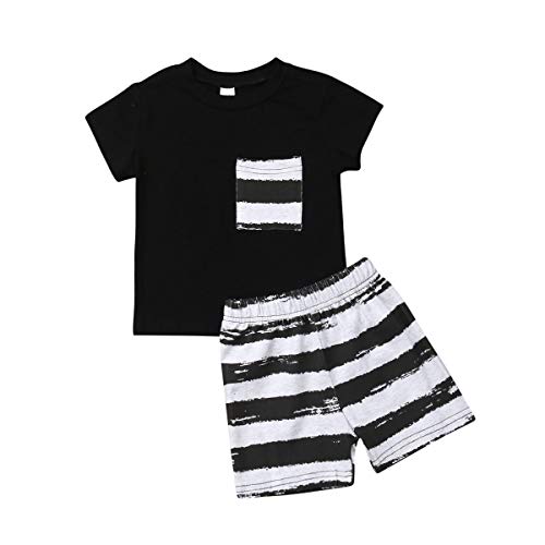 AXYRXWR Toddler Baby Boys Shorts Set Mamas Boy Pint Short Sleeve T-Shirt + Striped Shorts Pants Summer Outfits Sweatsuit (Black2, 9-12 Months)