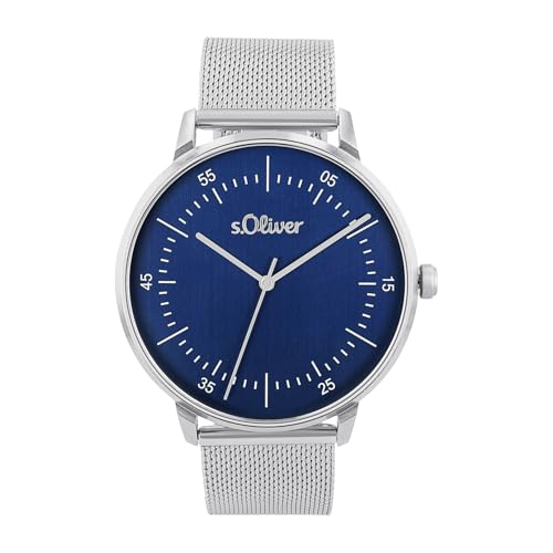 s.Oliver Armbanduhr Herren Quarzuhr analog, mit Edelstahl Armband, Silber, 5 bar wasserfest, Kommt in Uhren Geschenk Box, 2036543