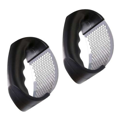 Ajuanbazha 2 Pcs Picador de Ajos Manual, 2024 Nueva Prensa de Ajos de Acero Inoxidable, Machacador de Ajos Rocker, Triturador de Ajos de Alto Rendimiento, Garlic Crusher para de Cocina (Negro)