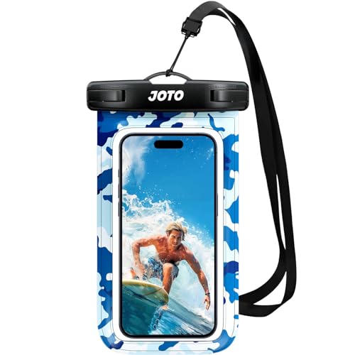 JOTO 防水スマホケース IPX8認定 お風呂 海 プール 温泉 首掛け式 ドライバッグ 登山 お釣り時の防塵・防水対策 最大7.0”スマホに対応可能 適用端末：iPhone 17 16 15 14 13 12 Mini Pro Max Galaxy S24 Xiaomi Pixel -カモブルー