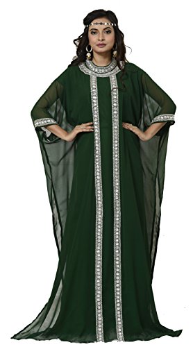 IndianAttire Women's Dubai Style Kaftan Farasha Dress N23 - DarkGreen