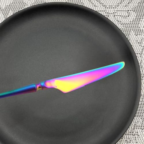 Image of Butter Knives | Stainless Steel Table Knife | Butter Knives Cutlery Set | Utensils Set for Home, Office, Party, Camping, Dishwasher Safe & Sturdy | Mirror Finish (12 Pcs Dinner Knife, Rainbow)