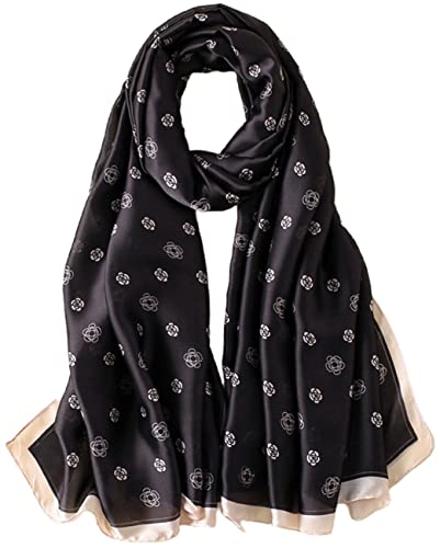 MAIRY Black Pattern Satin Scarf Neckerchief Gifts for Friends Scarf Women Ladies Long Satin Lightweight Outdoor Shawl Wraps Printed Head Scarf Ladies Gifts 180112