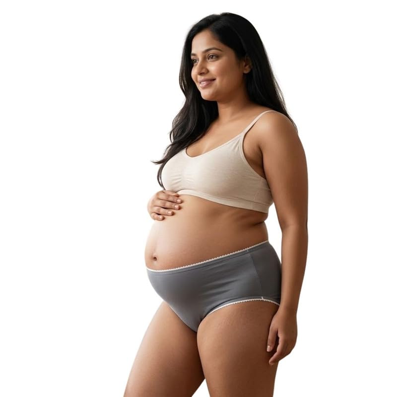 Maternity Briefs for Women High Waist Over Belly Pregnancy Panties Soft Stretch Comfortable Everyday Underwear Pack of 1(Grey)-image-4
