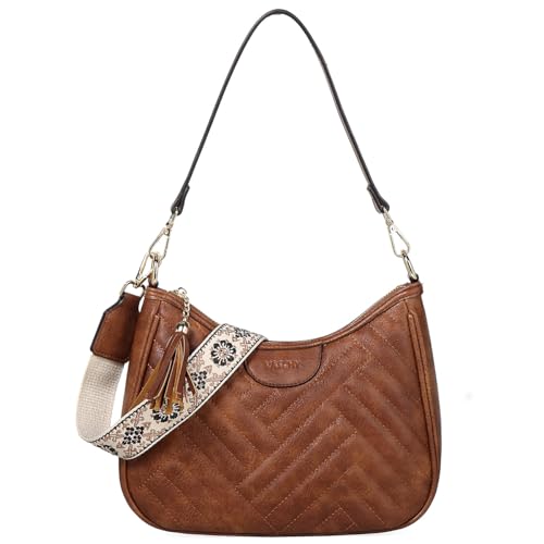 VASCHY Small Shoulder Bag Purse for Women, Vegan Leather Chevron Quilted Crescent Crossbody Hobo Bag Under the Arm Handbag