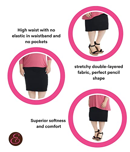 ESTEEZ Plus Size Knee Length Stretchy Cotton Pull-On Pencil Skirt for Women 1X - 4X - Dallas4