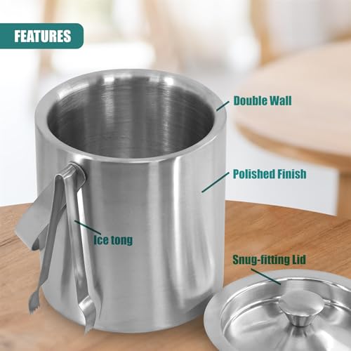 MTS Stainless Steel Ice Bucket with Lid & Tongs, Double Wall Insulated Wine Cooler, Stylish Polished Design for Parties, Perfect Champagne & Beer Bucket - Image 4