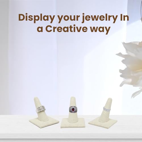 Image of Novel Box Beige Linen Ring Finger Display Stand 2.12x2.12x2.37 In