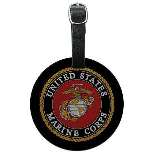 Marines Usmc Emblem Black Yellow Red Round Leather Luggage Card Id Tag #TOP10