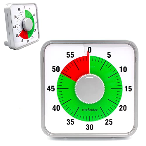 FISHTEC ® Riesen-Timer, mechanisch, quadratisch - 60 Minuten - 2 Farbzonen - große Zahlen - auf Fuß oder magnetisch - Timer für Küche, Klassenzimmer - Zeitmanagement für Kinder - 19 x 5 cm Cover