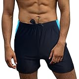 HHD® Traje de Baño, Calzoncillos de Baño para Hombre de Buena Elasticidad Material High-Tech Trunks Boxers Slip Pantalones cortos de Baño con Delantero Tie para Playa/Deporte/Natación/Buceo, Bleu2, M