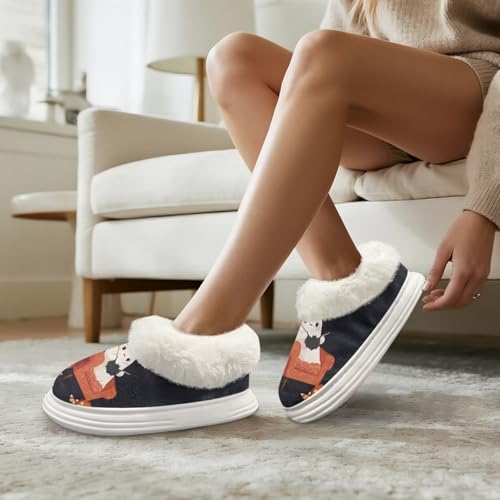GIFTPUZZ Halloween House Slipper for Women Winter Warm with Fluffy House Shoes Platform Indoor Bedroom Size 5.5-12.54