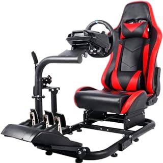 Minneer Super Driving Simulator Cockpit with Real Racing Chair forLogitech G25/G27/G29/G920 Dual-Segment Adjustable PC/Xbox/PS4 Racing Wheel Stand Frame Professional Level Steering Simulator Cockpit-Red