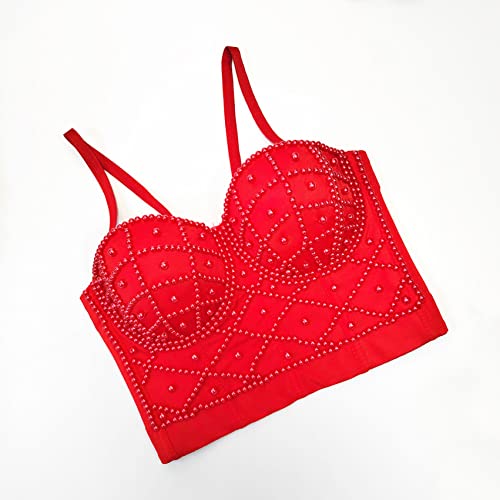 Image of VEENDEO Women's Strap Beads Bustier Corset Crop Top Club Party Bra