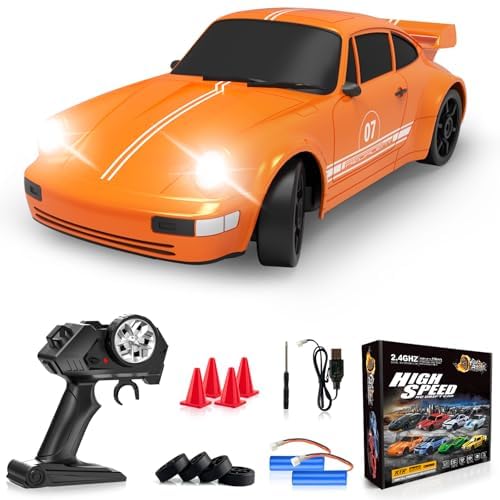 RC Drift Car Remote Control Car 2.4GHz 1/24 4WD 15KM/H High Speed Racing Sport with LED Lights Drifting Tire Racing Sport Toy for Adults Boys Girls Kids Gift 2Pcs Rechargeable Batteries