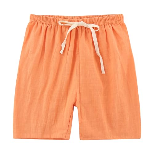 chickiddos Children's Cotton Linen Shorts for Summer, Beach Vacation Shorts for Baby Boys & Girls, Colorful Linen Pants (US, Age, 6 Years, Orange)