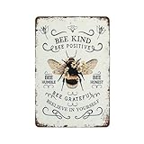 Vintage Funny Wall Decor Sign Bee Kind Bee Positive Printed Wall Art Bee Inspirational Home Decor Girl Boy Room Decor 8x12 inch Decor for Room Cafe Restaurant Office Bar Club Garage