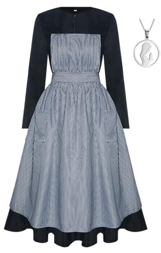 Howenlthy Sound of Music Cosplay Womens Maria Costume Dress Suit Halloween Outfit Gothic Nun Dress Apron Full Set (Black 2, XX-Large)