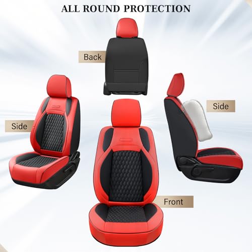 Image of Coverado Front Seat Covers for 2013-2017 Jeep Wrangler, Waterproof Red Leather Car Seat Covers Custom Fits Jeep Wrangler 2 /4 Door Unlimited Rubicon Sahara Sport High Altitude Pickup Truck