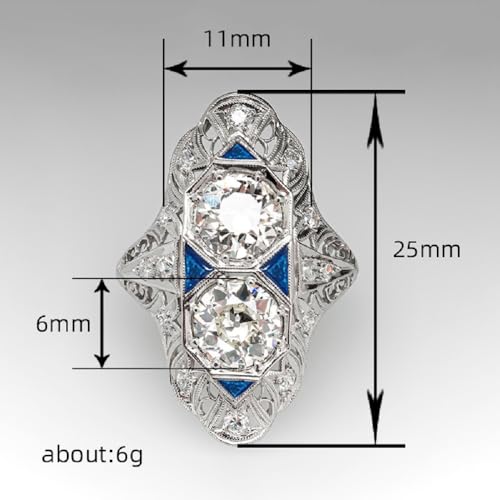 Art Deco Antique Boho Vintage Style Infinite Elements Pave Cubic Zirconia Antique Round-Cut and Created Sapphire Ring Women Long Full Finger Wedding Jewelry Size 6-10(8)2