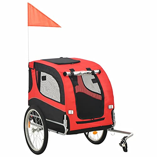 Tidyard Dog Bike Trailer, Foldable Pet Trailer, with 2 Reflectors and Rain Cover, Quick-Release Wheels, Dual Entry, Red and Black Tidyard Dog Bike Trailer, Foldable Pet Trailer, with 2 Reflectors and Rain Cover, Quick-Release Wheels, Dual Entry, Red and Black