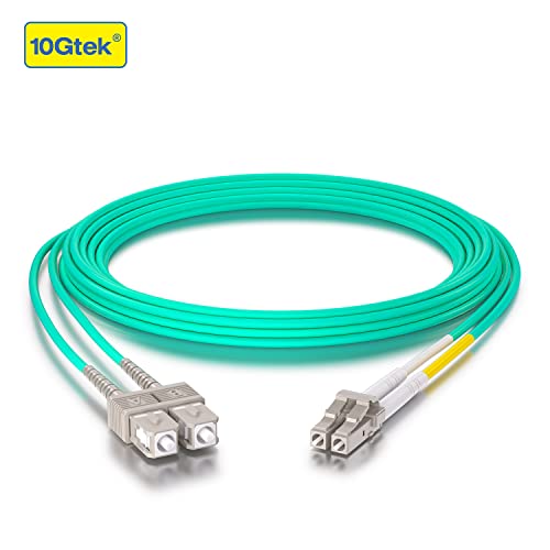 Image of 10Gtek Fiber Patch Cable - LC to SC OM3 10Gb /Gigabit Multi-Mode Jumper Duplex 50 /125μm LSZH Fiber Optic Cord, Aqua, 0.2-Meter(0.7ft)