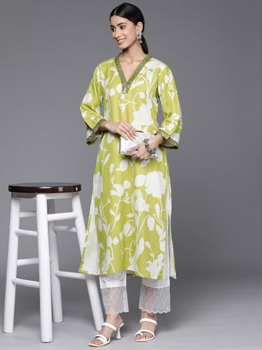 Image of rytras Women Rayon Embroidered Printed Straight Kurta Pant Set