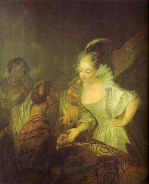 Peinture à l'huile d'Antoine Pesne Fortune Teller pour grand salon élégant 30x36