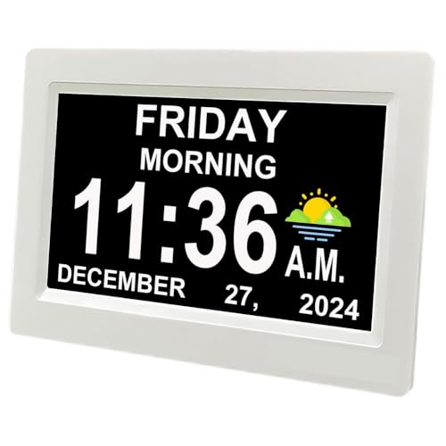 Image of Digital Day Clock for Seniors - 7 inch Large Display with Non-Abbreviated Date & Day, 12 Alarm Options, Auto-Dimmable (Level 5), Dementia Clock for Elderly, Vision Impaired, and Memory Loss (7 inch White)