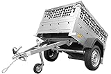 Remolque de coche pequeño Garden Trailer 150 KIPP con laterales de reja, lona plana y rueda de apoyo