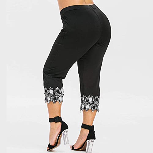 Maryia Modal Capri Pants For Women Plus Size Lace Trim Hem Leggings Soft Knee Stretch Active Skinny Yoga Tights Black,Xx-Large #TOP1