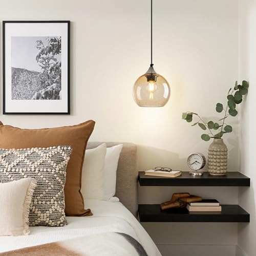 Image of Light Brown Glass Pendant Lights Kitchen Island Globe Pendant Light Fixtures Modern Pendant Lighting for Bedroom Living Dining Room Light Fixture (5.9 in, 2 Pack)