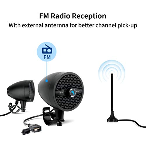 LEXIN LX-S3 New Metal Motorcycle Bluetooth Speaker with FM Radio, Motorcycle Audio Systems with USB Port for Charging, Fit 0.87 to 1.25 inch Handlebar for Harley-Davidson Yamaha Indian Scout, Black
