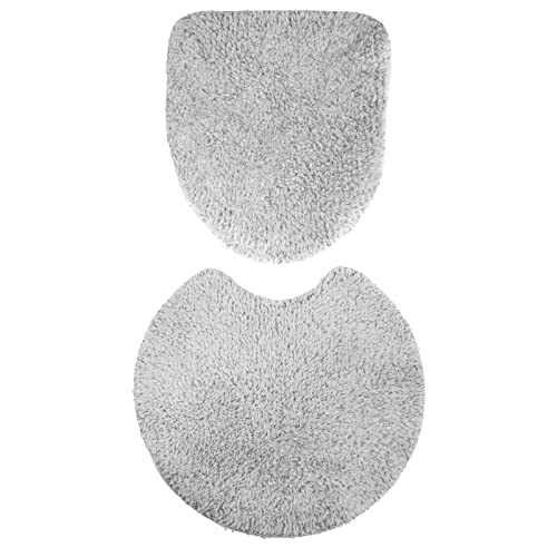 San-Luna トイレマット ふたカバー セット「マシュマロ」グレー 洗える 日本製 トイレマット 55cm × 60cm トイレふたカバー 洗浄型 暖房型 便座用 特殊型 吸水 速乾 抗菌 防臭 シンプル かわいい 丸 厚手 オリジナル
