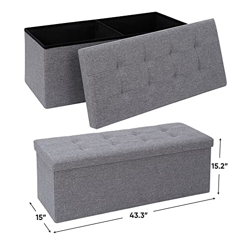 Super Deal Folding Storage Ottoman Bench, 43 Inches Footrest With Padded Seat Large Toy Box Storage Chest For Bedroom Living Room Entryway, 660 Lbs Capacity 15" X 43" X 15" Dark Gray #TOP3