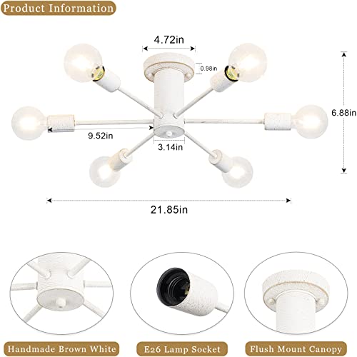 Ylchytdzsw Semi Flush Mount Ceiling Light Fixture 6-Light Kitchen Light Fixtures Ceiling Lamp Modern Sputnik Chandeliers Antique Handmade Brown White Chandelier For Kitchen Bedroom Hallway Living Room #TOP1